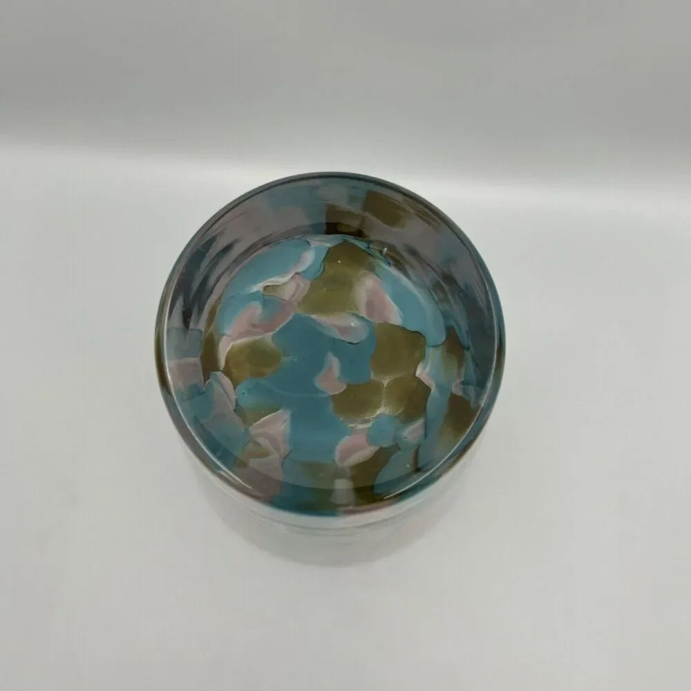 Hand Blown Art Glass Vase Pastel Swirl Gold Aventurine Murano Style 12
